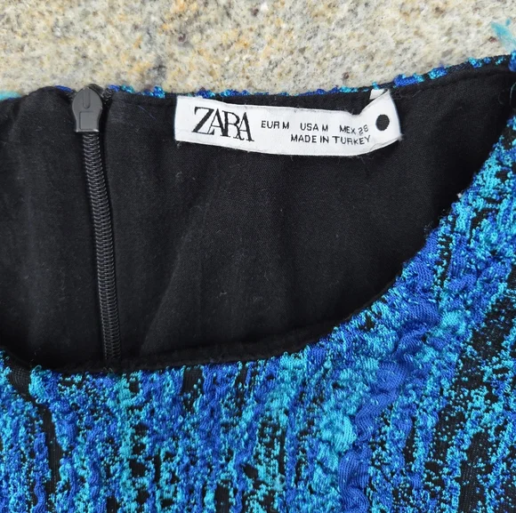 ZARA Blue Textured Mini Dress - Picture 7 of 13